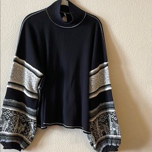 Free People Waffle Weave Top with Puff Sleeves